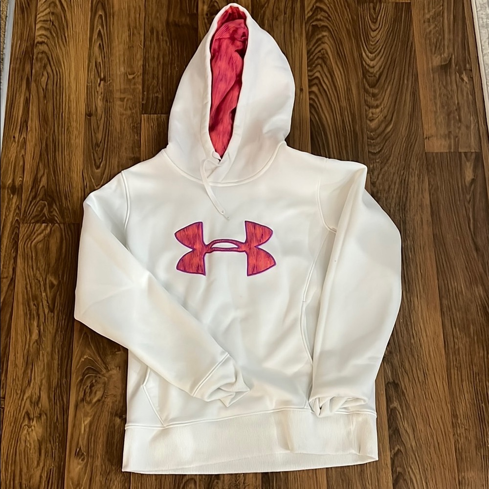 Under Armour White Hoodie with Pink Logo